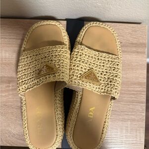 PRADA Raffia Slides